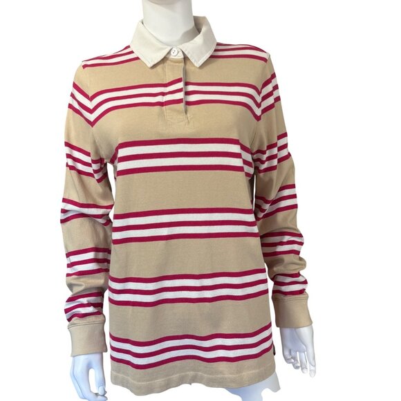 Lands' End Women's Rugby Shirt M/T Pink Beige Stripe Japan Tag G19 513230 - Picture 1 of 7